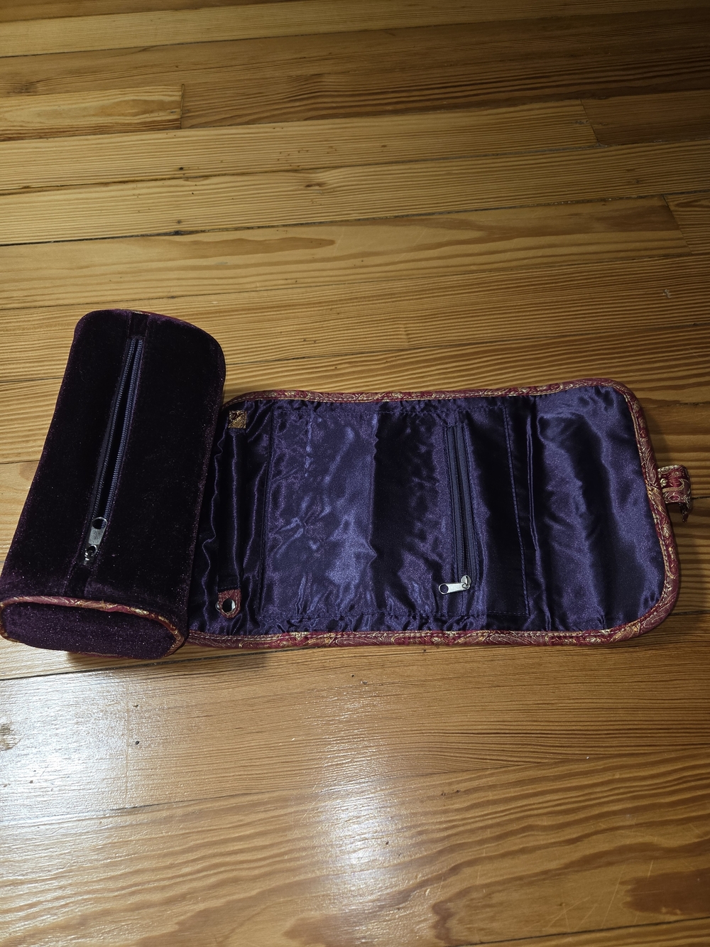 Purple Velvet Travel Jewelry Roll Organizer
